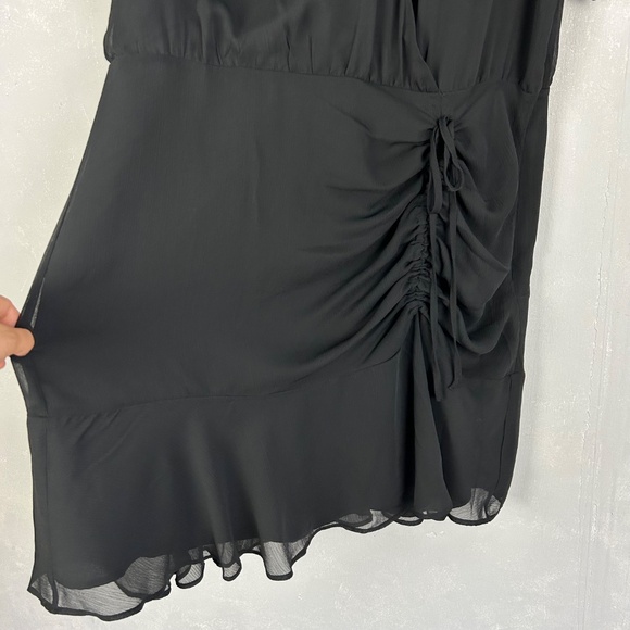 LOFT size 14 Tall black dress side ruched chiffon short sleeve v-neck side zip - Picture 7 of 14
